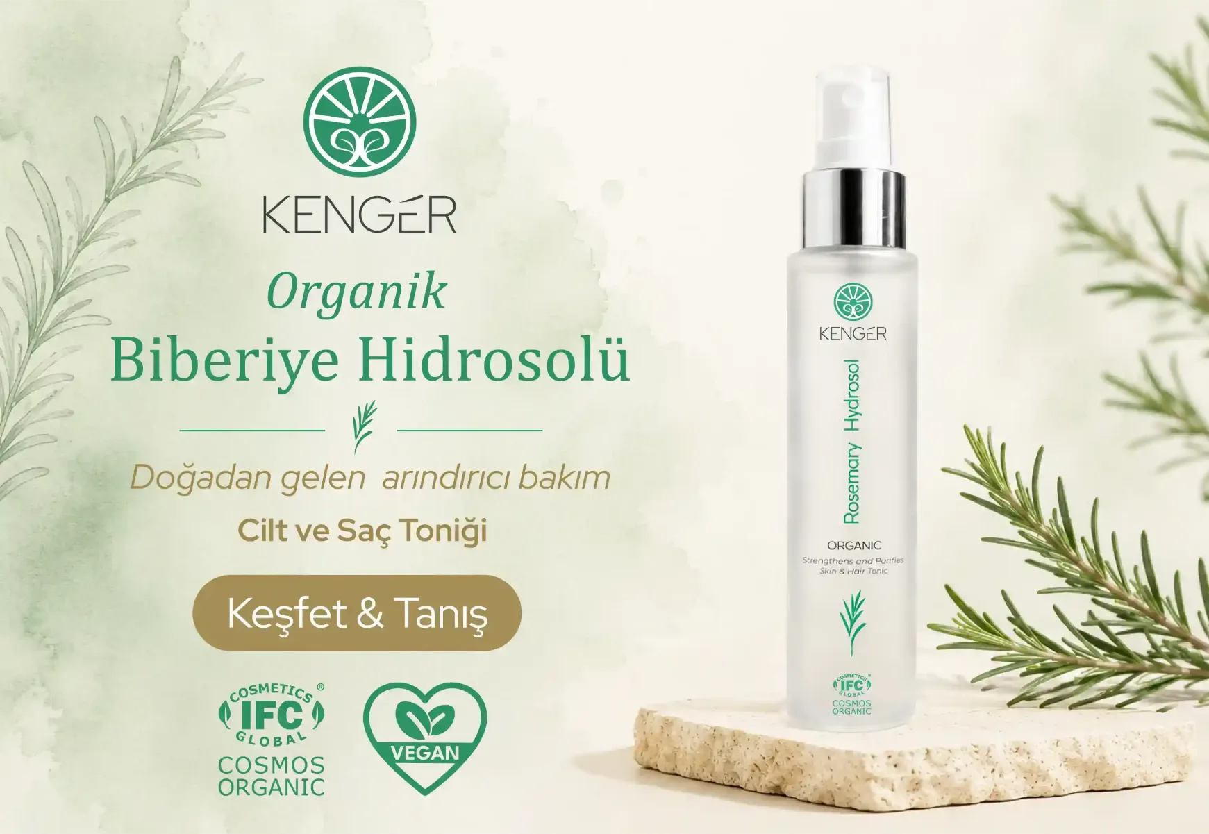 Organik Biberiye Hidrosolü (Bitki Suyu) | KENGER