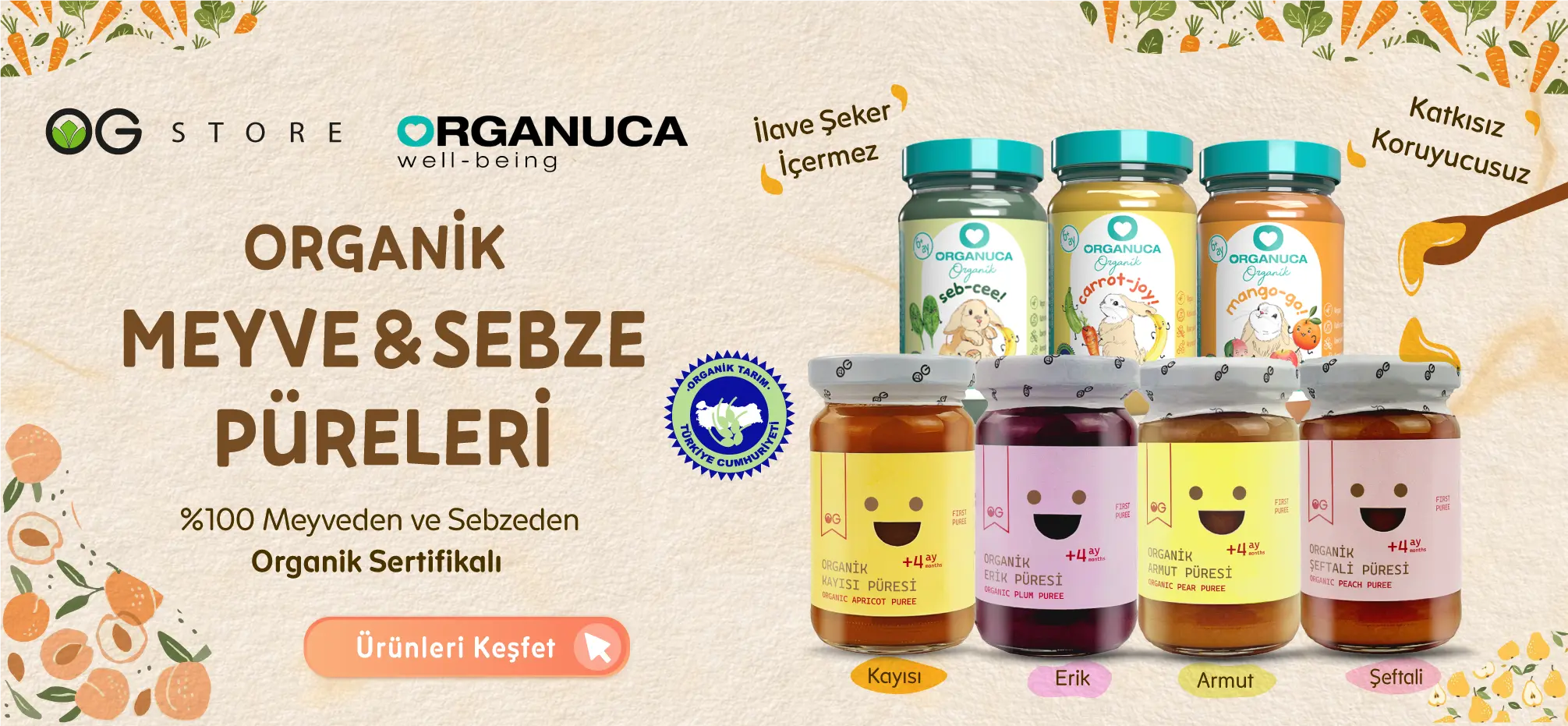 Sertifikalı Organik Bebek Püreleri | +6 Ay Meyve & Sebze Ek Gıda