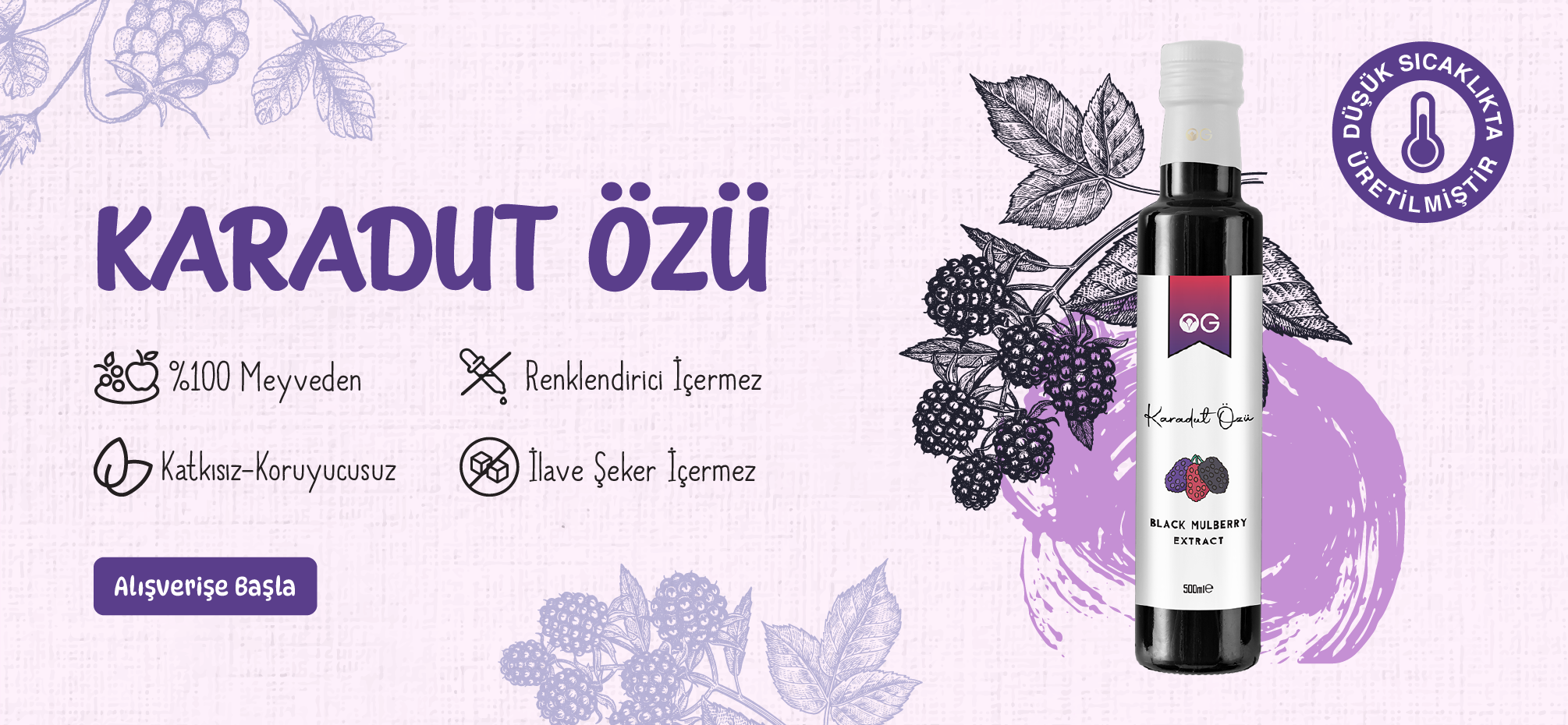 Karadut meyvesinden besin içeriği korunarak elde edilmiş karadut özü OG Store'da