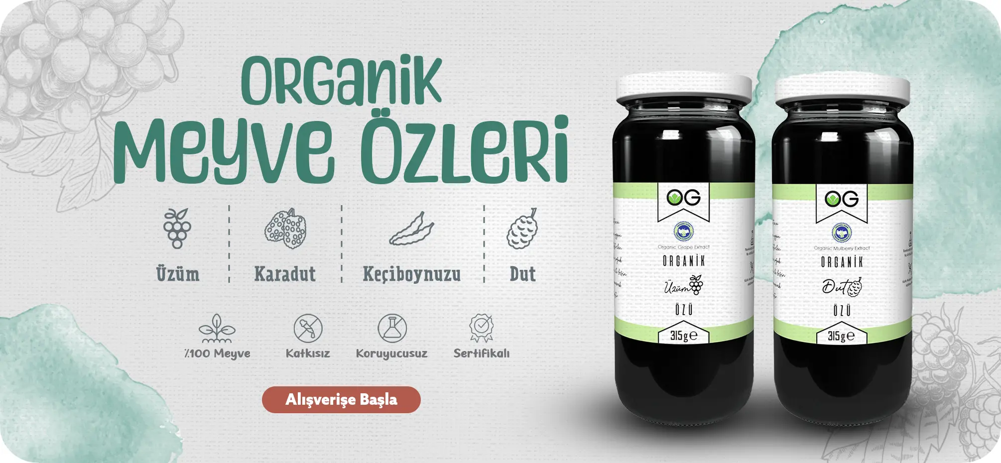 Organik Sertifikalı Doğal Meyve Özleri: Dut Özü, Üzüm Özü, Keçiboynuzu Özü