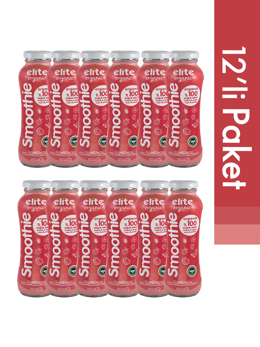 12'li Organik %100 Smoothie Kırmızı 200 Ml