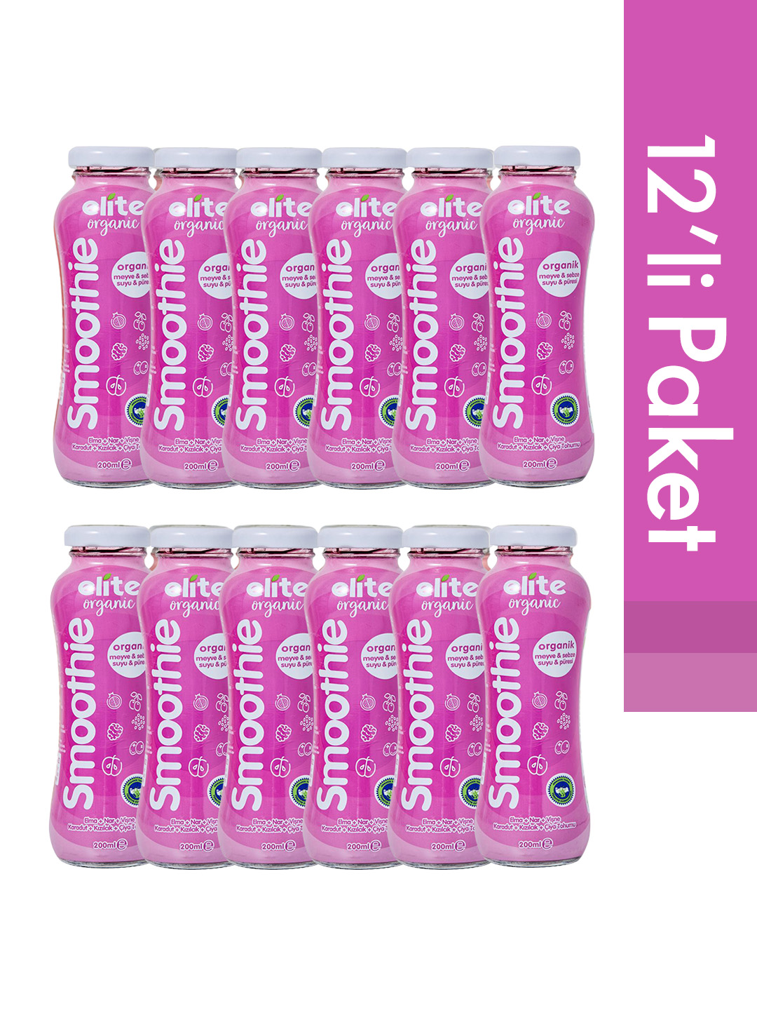12'li Organik %100 Smoothie Mor 200 Ml
