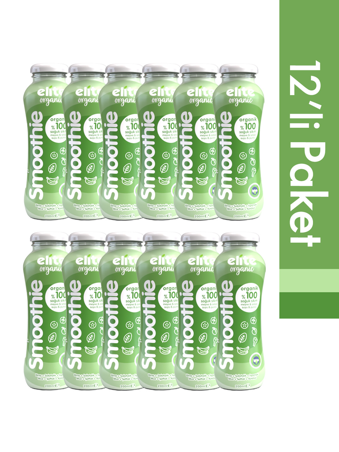 12'li Organik %100 Smoothie Yeşil 200 Ml
