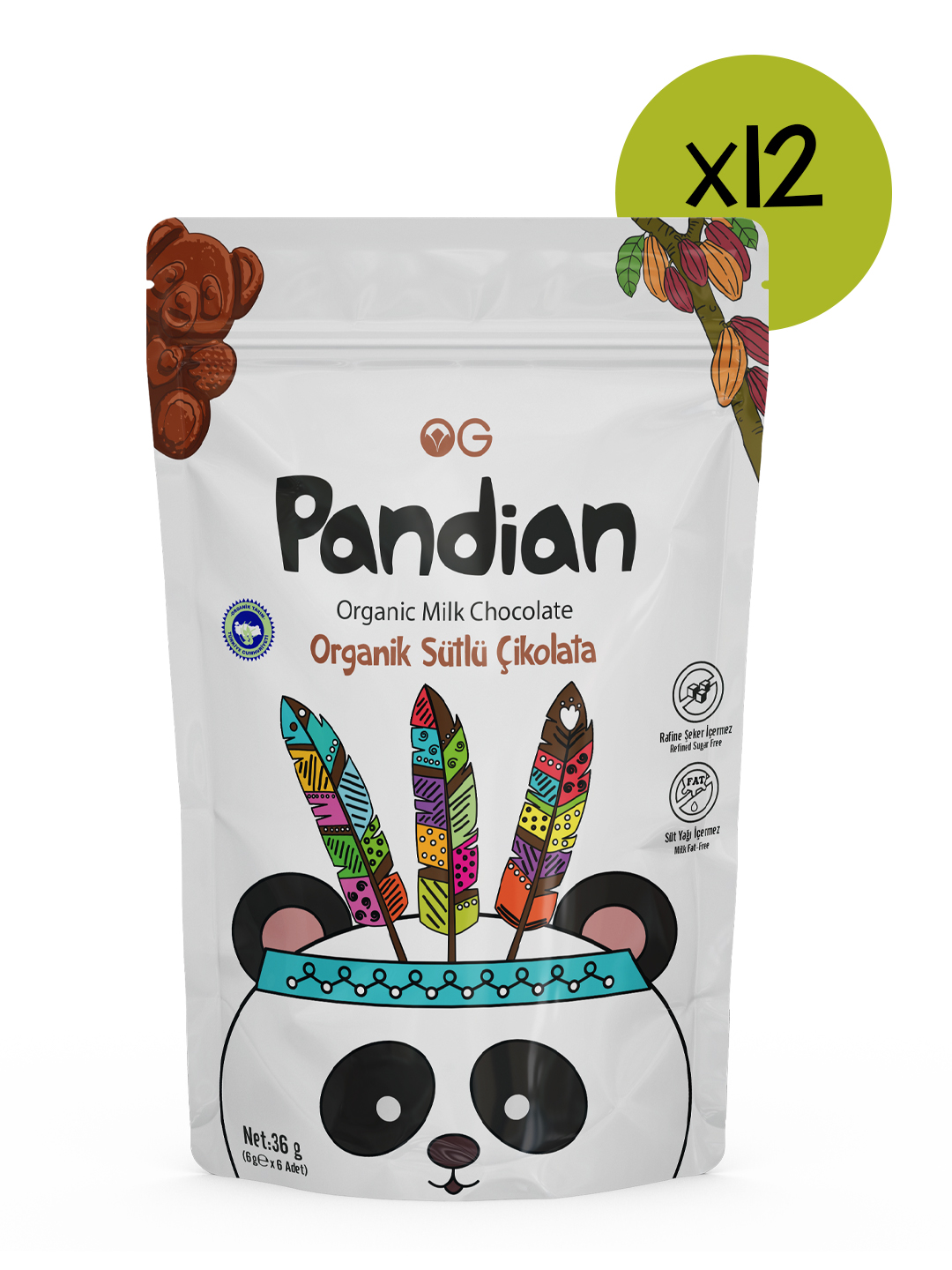 12'li Pandian Organik Çocuk Çikolatası 36 Gr