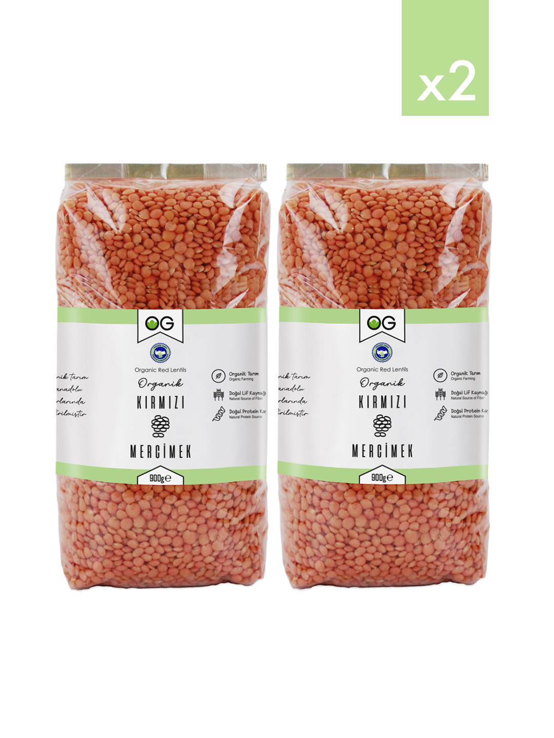 2’li Organik Kırmızı Mercimek 900 Gr