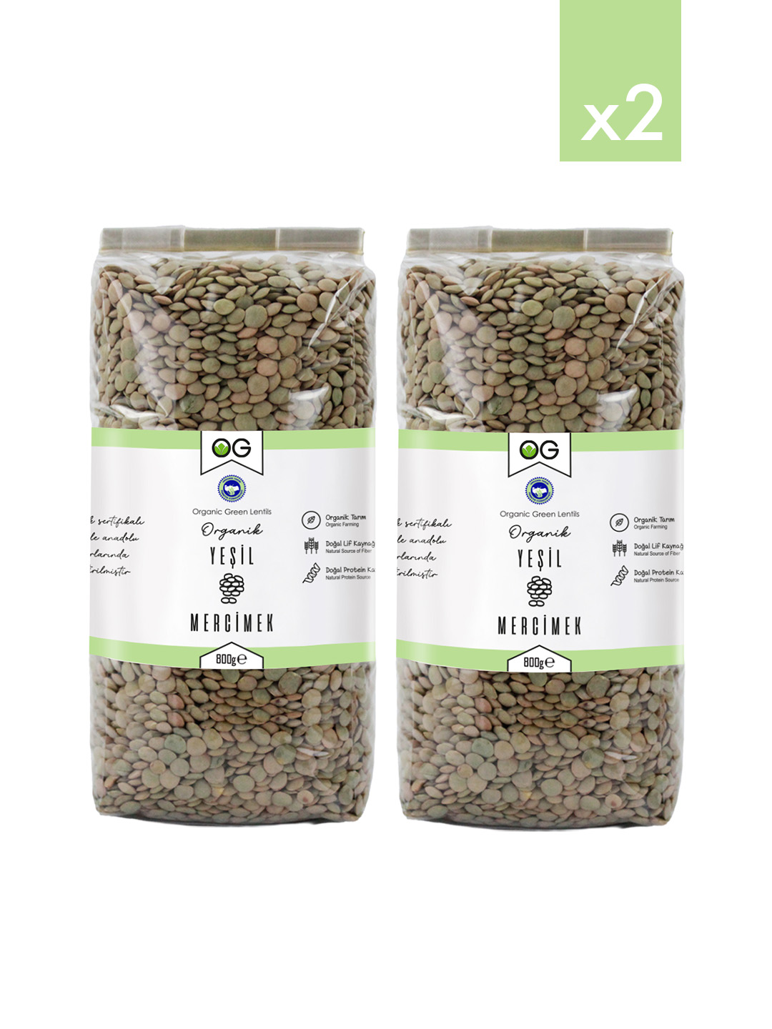 2’li Organik Yeşil Mercimek 800 Gr