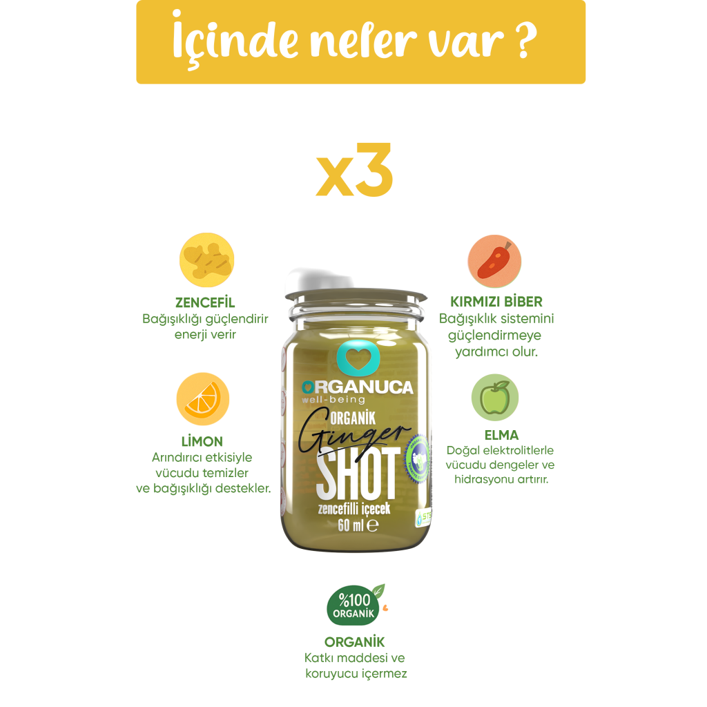 3’lü Organik Zencefilli İçecek Gınger Shot 60 Ml 3’lü Organik Zencefilli İçecek Gınger Shot 60 Ml