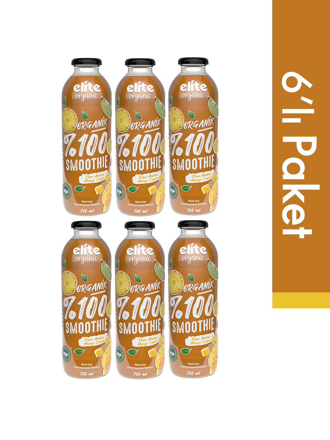 6'lı Organik %100 Smoothie Turuncu 700 Ml
