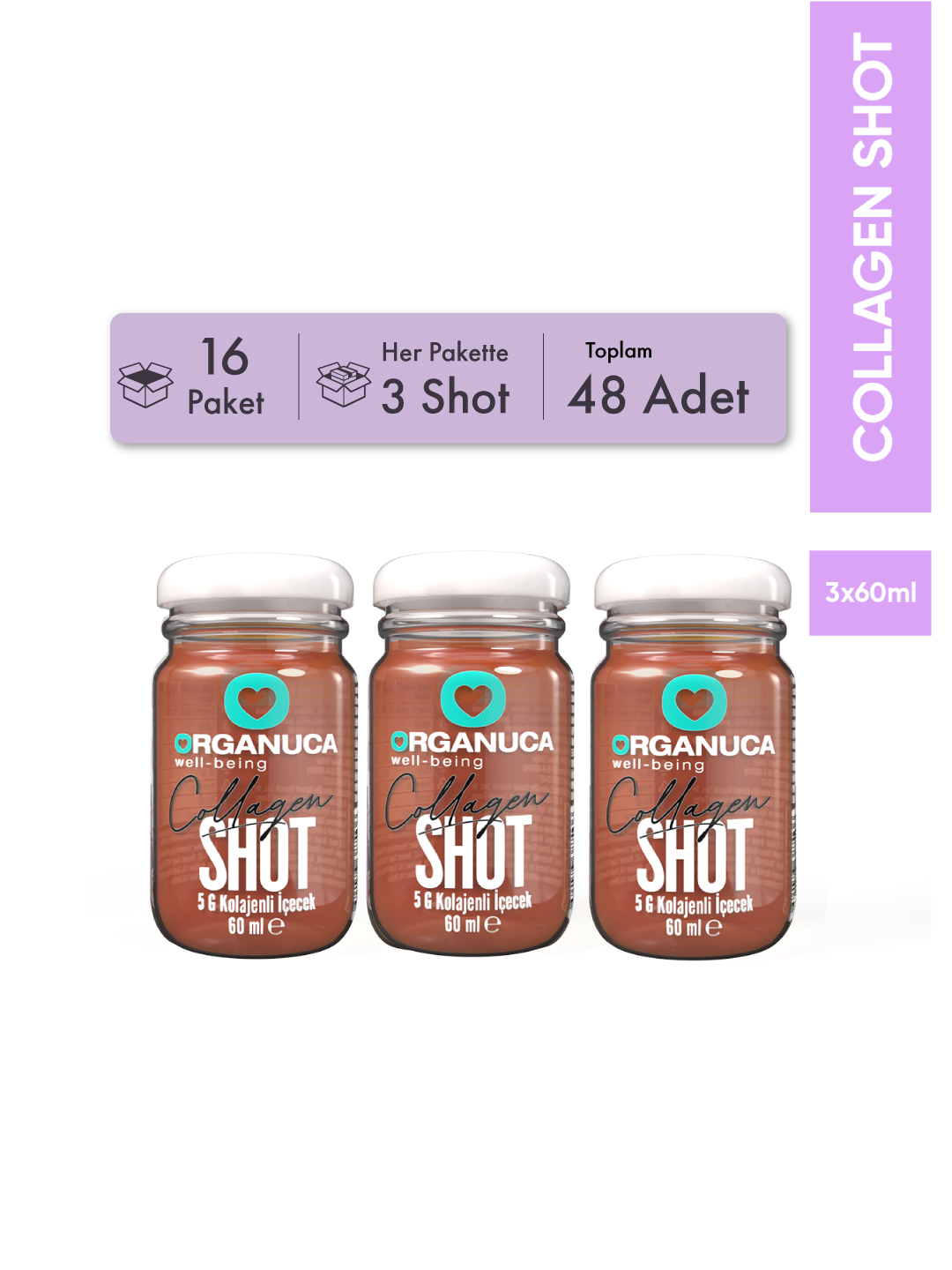 Avantajlı 16 Paket 3’lü Collagen Shot 60 Ml (5 gr Kolajen)– 48 Adet