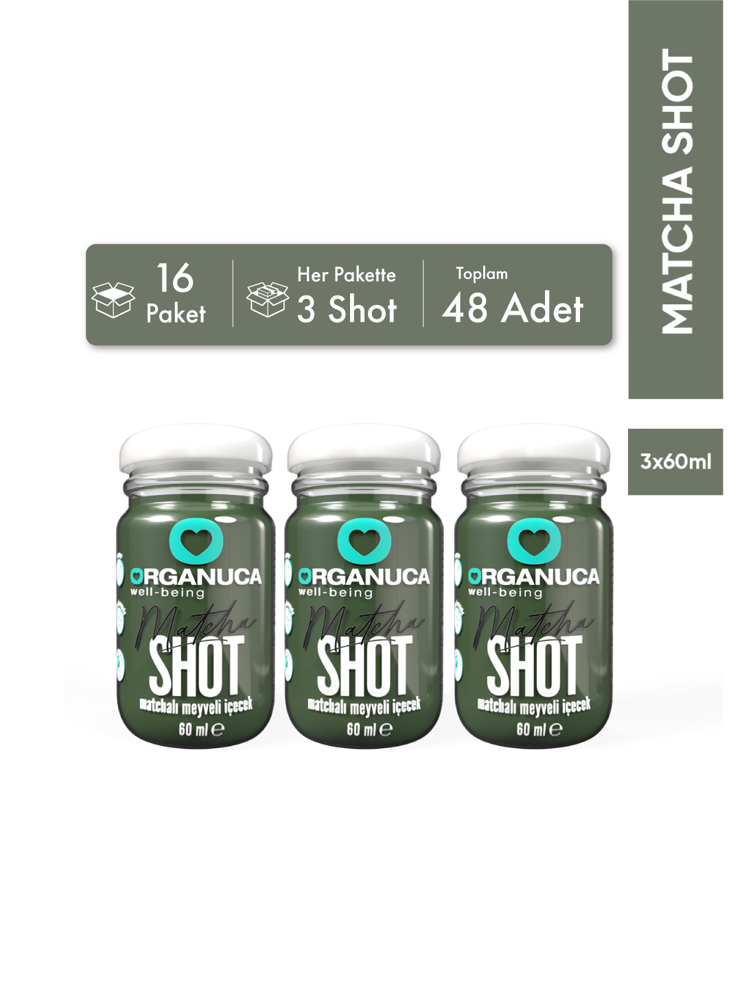 Avantajlı 16 Paket 3'lü Matchalı Meyveli İçecek Matcha Shot 60 Ml – 48 Adet