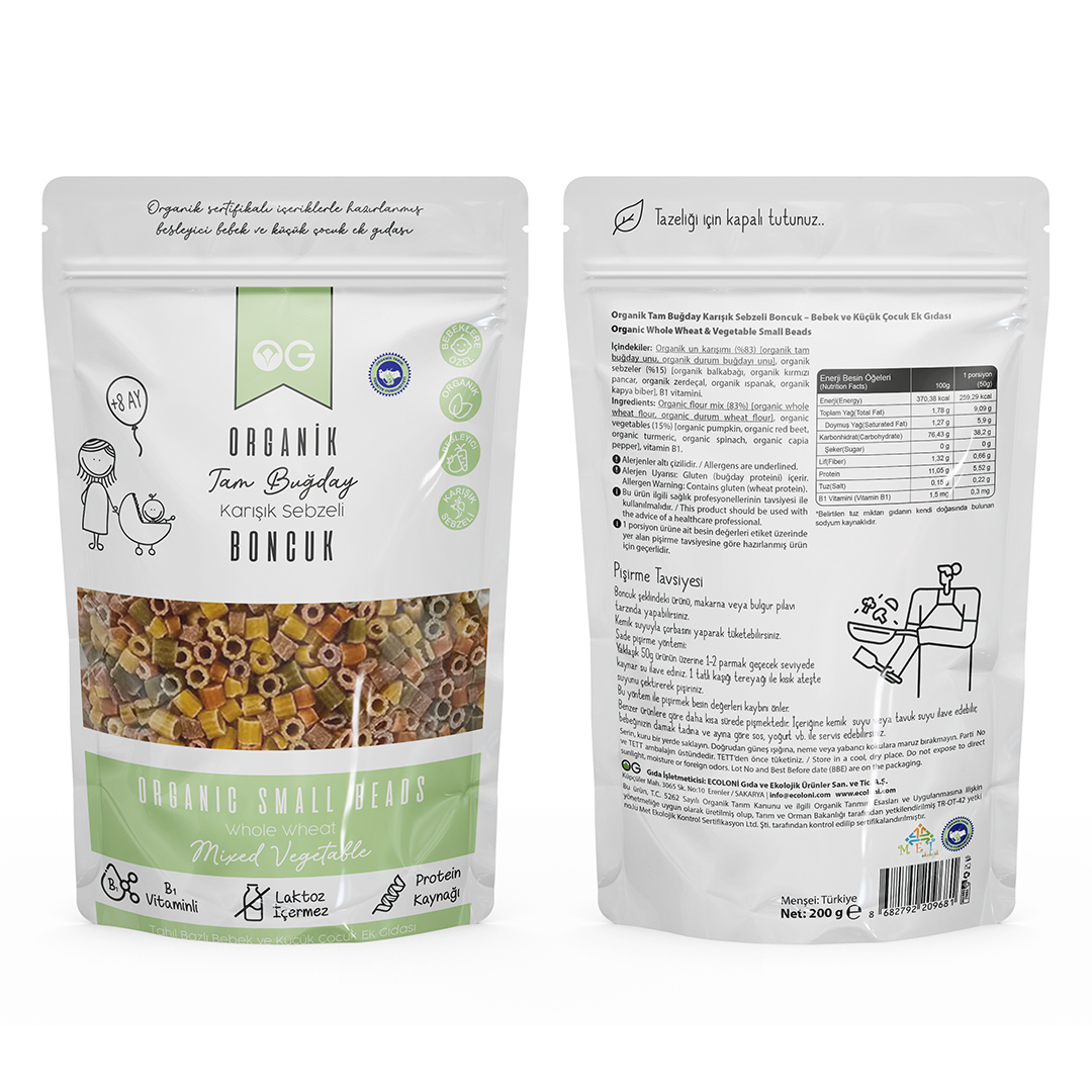 Organik Karışık Sebzeli Tam Buğday Boncuk Makarna 200 Gr +8 Ay Organik Karışık Sebzeli Tam Buğday Boncuk Makarna 200 Gr +8 Ay
