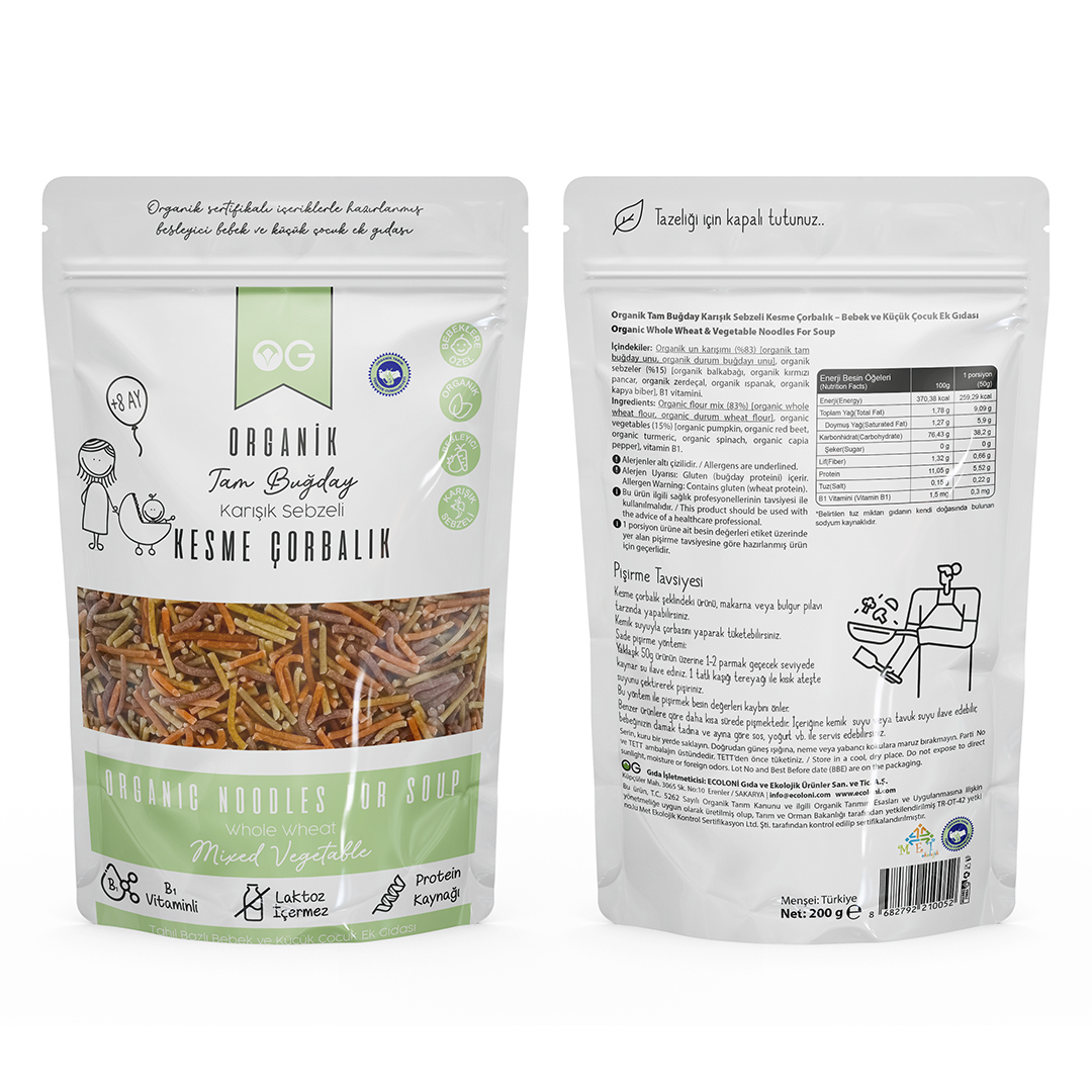 Organik Karışık Sebzeli Tam Buğday Kesme Çorbalık 200 Gr +8 Ay Organik Karışık Sebzeli Tam Buğday Kesme Çorbalık 200 Gr +8 Ay