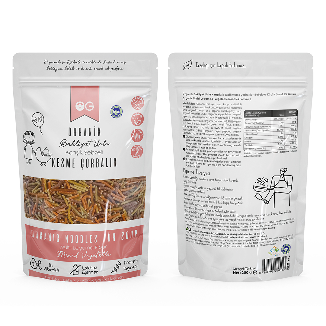 Organik Karışık Sebzeli Bakliyat Unlu Kesme Çorbalık 200Gr +8 Ay Organik Karışık Sebzeli Bakliyat Unlu Kesme Çorbalık 200Gr +8 Ay
